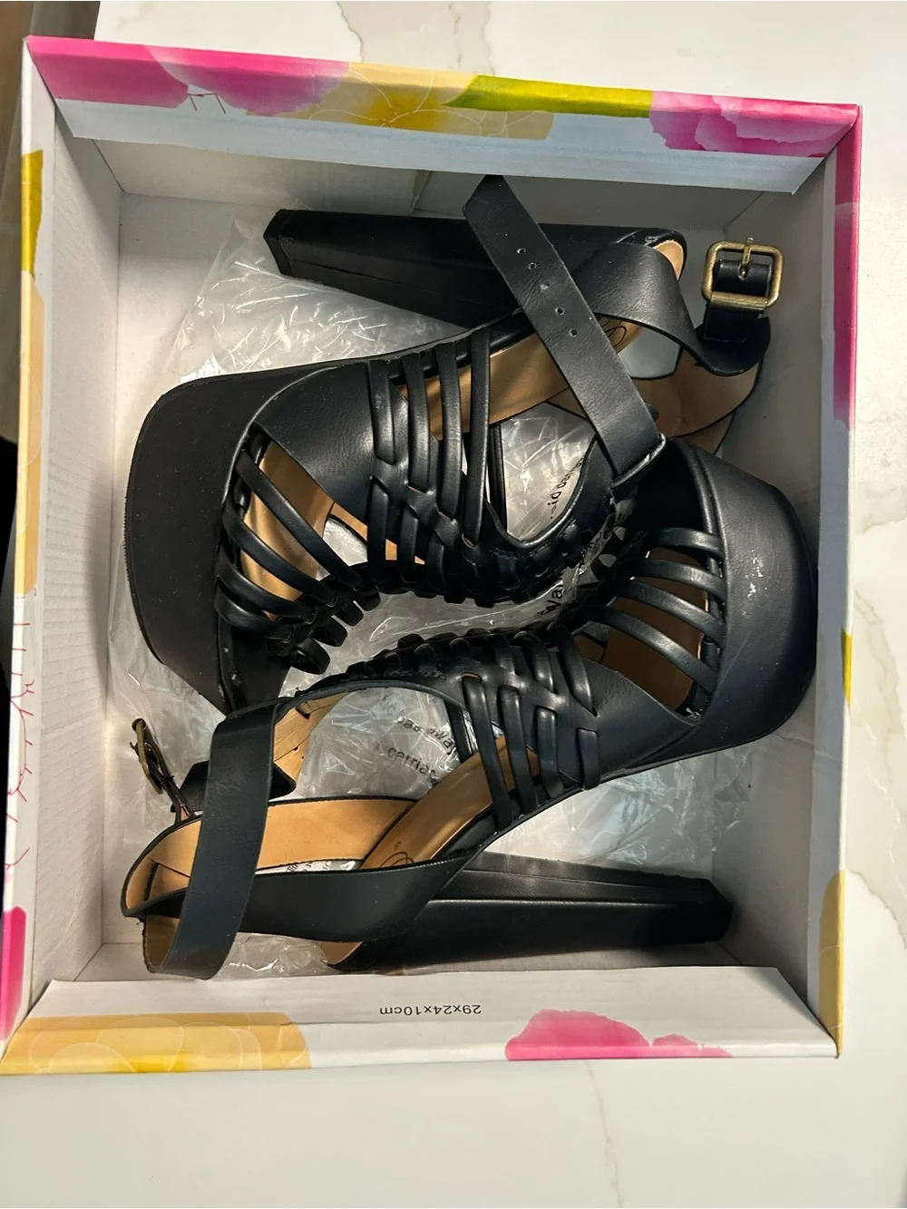Delicious Black Strappy Platform Heels with Buckle
